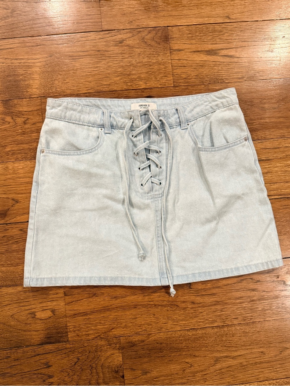Forever 21 Light Blue Lace-Up Denim Mini Skirt